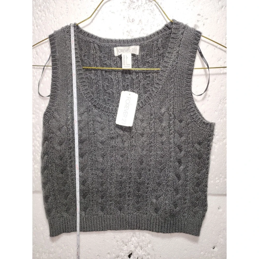 Forever 21 Sweater Top Women Large Dark Gray Knitted Sleeveless Cropped - Picture 6 of 11